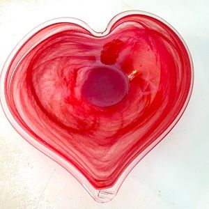 Murano Lavorazione Arte’ Art Glass Red Heart Shaped Bowl Vintage Italy 10.25” W